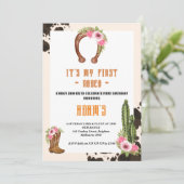Pink mein erster Rodeo Cowboy Einladung (Stehend Vorderseite)