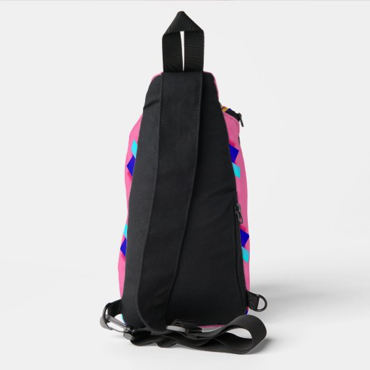Pink Memphis Neon Triangle Künstlerisch Retro Spaß Crossbody Bag (Rückseite)