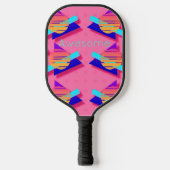 Pink Memphis Neon Triangle Patterns Pickleball Schläger (Vorderseite)