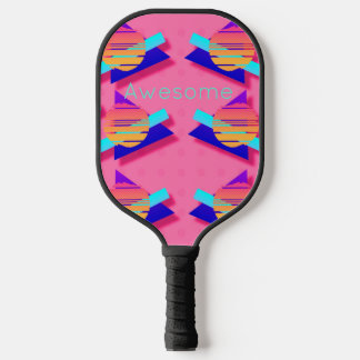 Pink Memphis Neon Triangle Patterns Pickleball Schläger