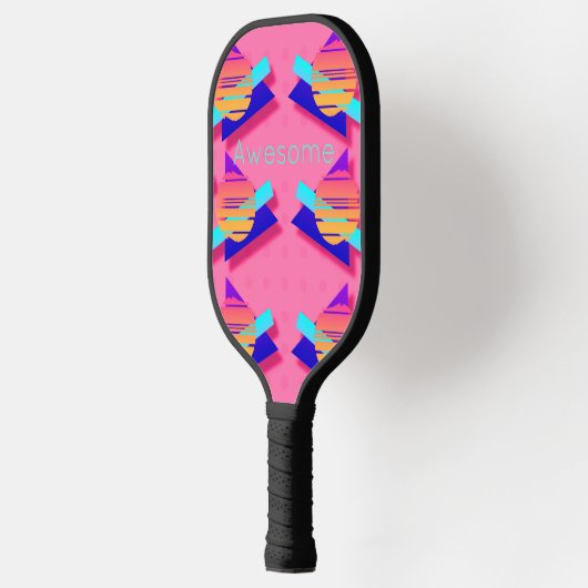 Pink Memphis Neon Triangle Patterns Pickleball Schläger (Links)