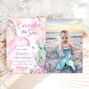 Pink Mermaid 1. Geburtstag Oneder the Sea Foto Einladung