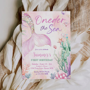 Pink Mermaid 1. Geburtstag Oneder the Sea Party Einladung