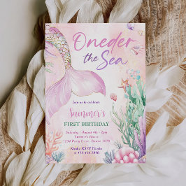 Pink Mermaid 1st Birthday Oneder the Sea Party Einladung