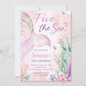 Pink Mermaid 5th Birthday Five the Sea Party  Einladung (Vorderseite)