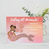 Pink Mermaid American Birthday Party Einladung (Stehend Vorderseite)