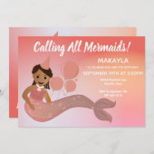 Pink Mermaid American Birthday Party Einladung (Vorne/Hinten)