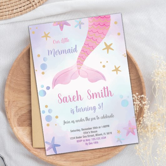 Pink Mermaid Birthday Einladung