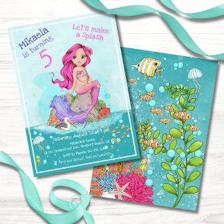 Pink Mermaid Birthday Party Einladung