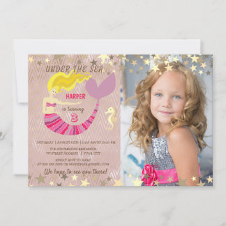Pink Mermaid Foto Birthday Einladung