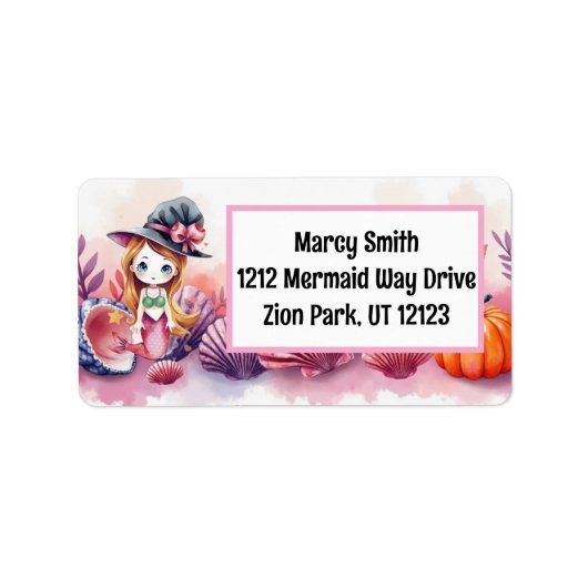 Pink Mermaid Halloween Adressaufkleber (Vorne)