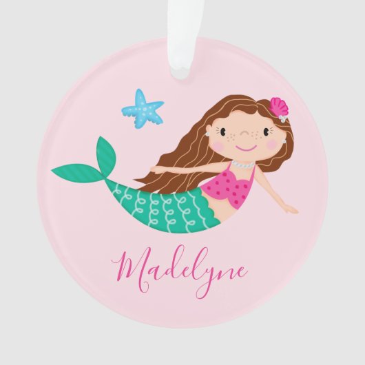 Pink Mermaid Personalisierter Name Ornament (Vorderseite)