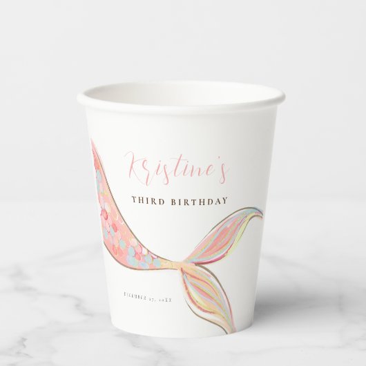 Pink Mermaid Schwanz Birthday Paper Cups Pappbecher (Vorderseite)