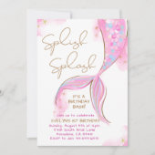 Pink Mermaid Splish Splash Girl Birthday Einladung (Vorderseite)