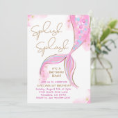 Pink Mermaid Splish Splash Girl Birthday Einladung (Stehend Vorderseite)