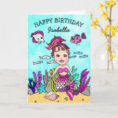 Pink Mermaid Themed Happy Birthday Card Karte (Gelbe Blume)