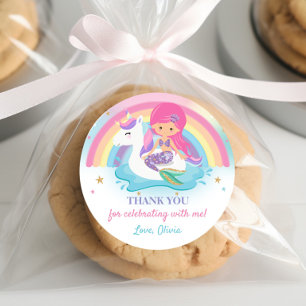 Pink Mermaid und Unicorn Pool Geburtstagsparty Runder Aufkleber