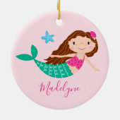 Pink Mermaid Weihnachtsname Keramik Ornament (Hinten)