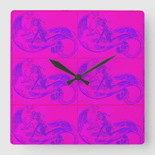 pink mermaids clock quadratische wanduhr