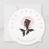 Pink Mermaids Couple on zu Seashell Design Save The Date (Vorderseite)