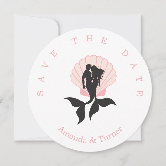 Pink Mermaids Couple on zu Seashell Design Save The Date (Vorderseite)