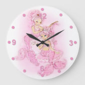 Pink Mermaids Wall Clock Große Wanduhr (Vorderseite)