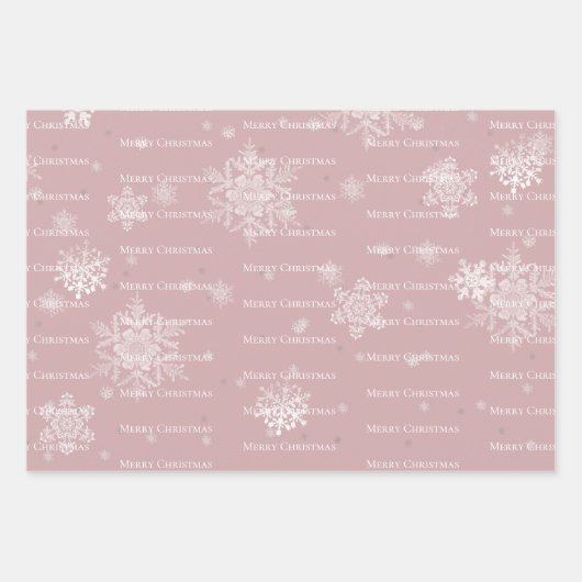 Pink Merry and Bright Schneeflocken Weihnachten Geschenkpapier Set (Vorderseite 3)