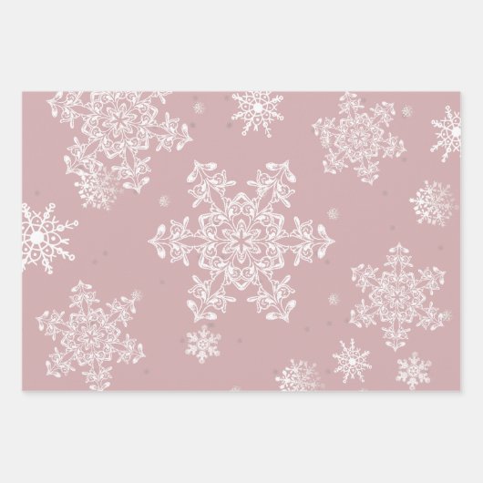 Pink Merry and Bright Schneeflocken Weihnachten Geschenkpapier Set (Vorderseite 2)