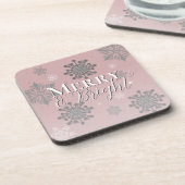 Pink Merry and Bright Schneeflocken Weihnachten Getränkeuntersetzer (Linke Seite)