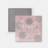 Pink Merry and Bright Schneeflocken Weihnachten Magnet (Vorderseite/Rückseite)
