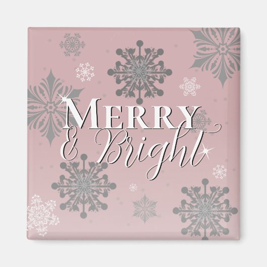 Pink Merry and Bright Schneeflocken Weihnachten Magnet (Vorne)