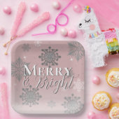 Pink Merry and Bright Schneeflocken Weihnachten Pappteller (Party)