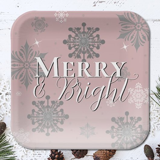 Pink Merry and Bright Schneeflocken Weihnachten Pappteller