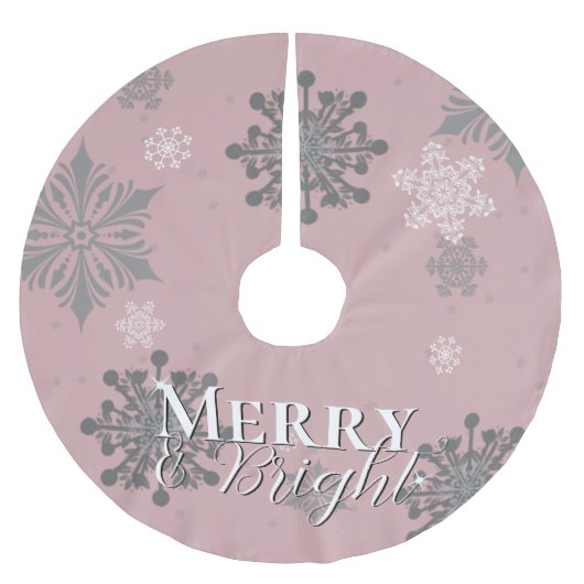 Pink Merry and Bright Schneeflocken Weihnachten Polyester Weihnachtsbaumdecke (Vorderseite)
