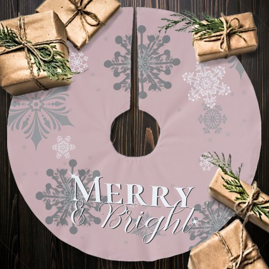 Pink Merry and Bright Schneeflocken Weihnachten Polyester Weihnachtsbaumdecke