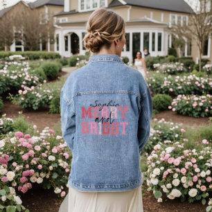 Pink Merry and Bright Typografy Groovy Weihnachten Jeansjacke
