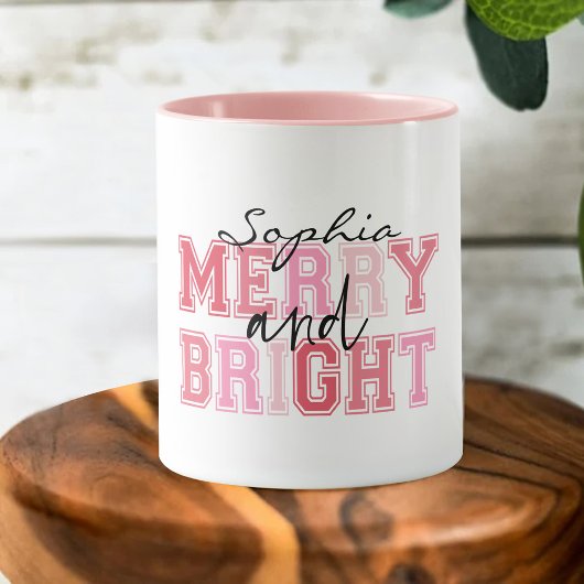 Pink Merry and Bright Typografy Groovy Weihnachten Tasse