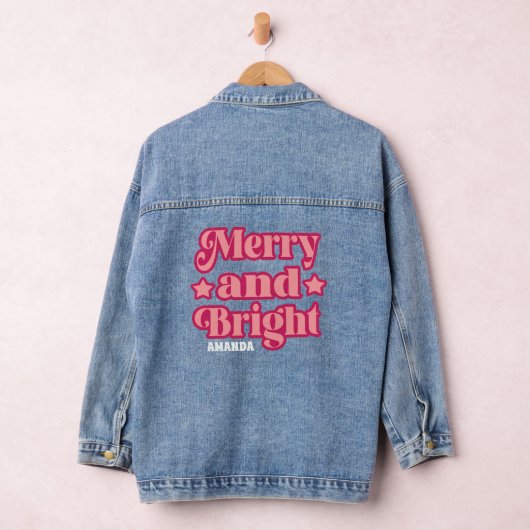 Pink Merry & Bright Weihnachten Personalisierter N Jeansjacke (Hangar)