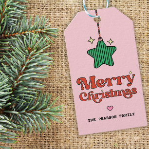 Pink Merry Christmas Line Muster Star Ornament Geschenkanhänger