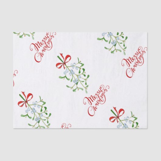 Pink Merry Christmas Mistletoe Tissue Seidenpapier (Vorderseite)