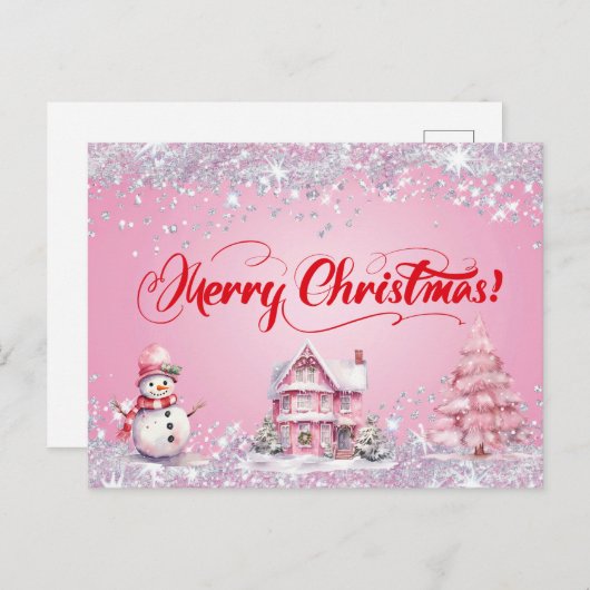 Pink Merry Christmas Postkarte (Vorne/Hinten)