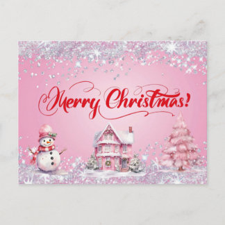 Pink Merry Christmas Postkarte