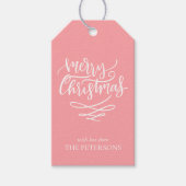 Pink Merry Christmas Script Weihnachtsbaumen Geschenkanhänger (Vorderseite)
