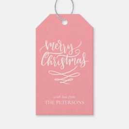 Pink Merry Christmas Script Weihnachtsbaumen Geschenkanhänger