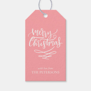 Pink Merry Christmas Script Weihnachtsbaumen Geschenkanhänger