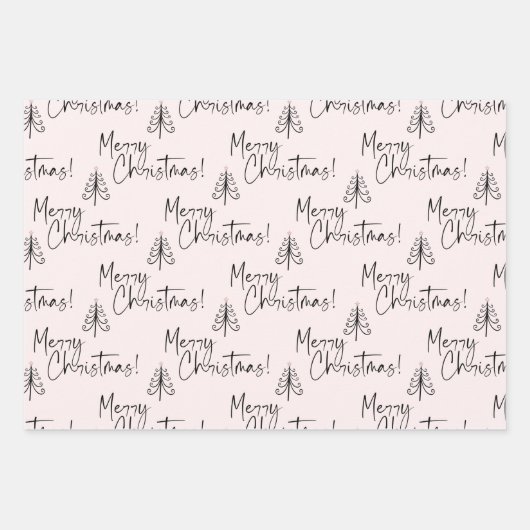 Pink Merry Christmas Tree Geschenkpapier Set (Vorderseite)
