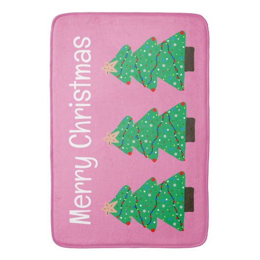 Pink Merry Christmas Trees Badematte (Vorderseite Vertikal)