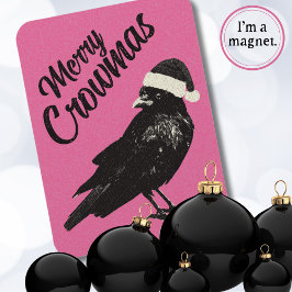 Pink Merry Crowmas Christmas Holiday  Magnet