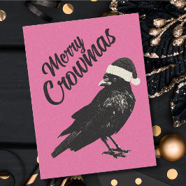 Pink Merry Crowmas Weihnachtsfeiertag Postkarte