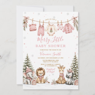 Pink Merry Little Weihnachts-Safari-Baby-Party Einladung